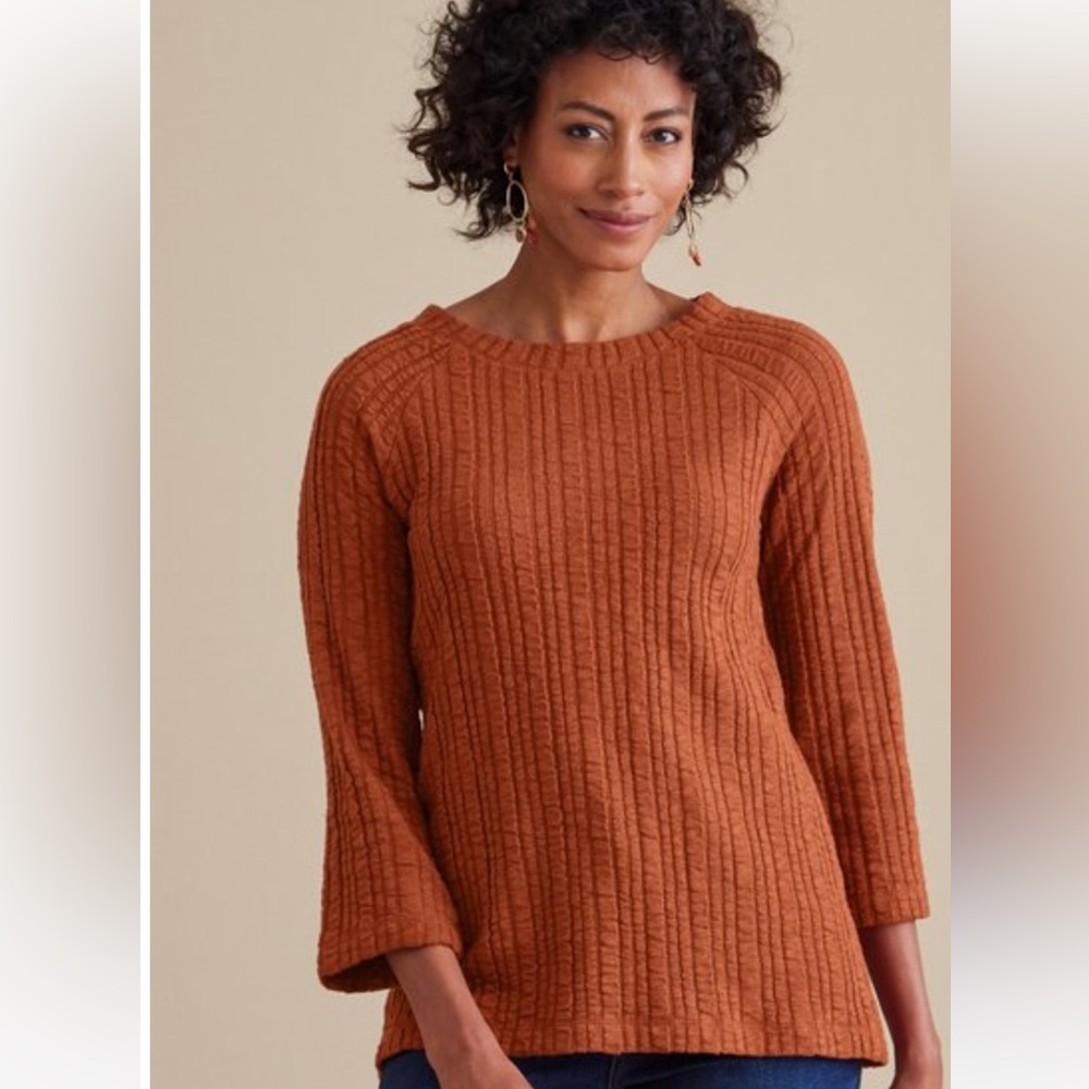 Soft Surroundings Orange Goldie Tunic Top Sweater Button Back Size Large